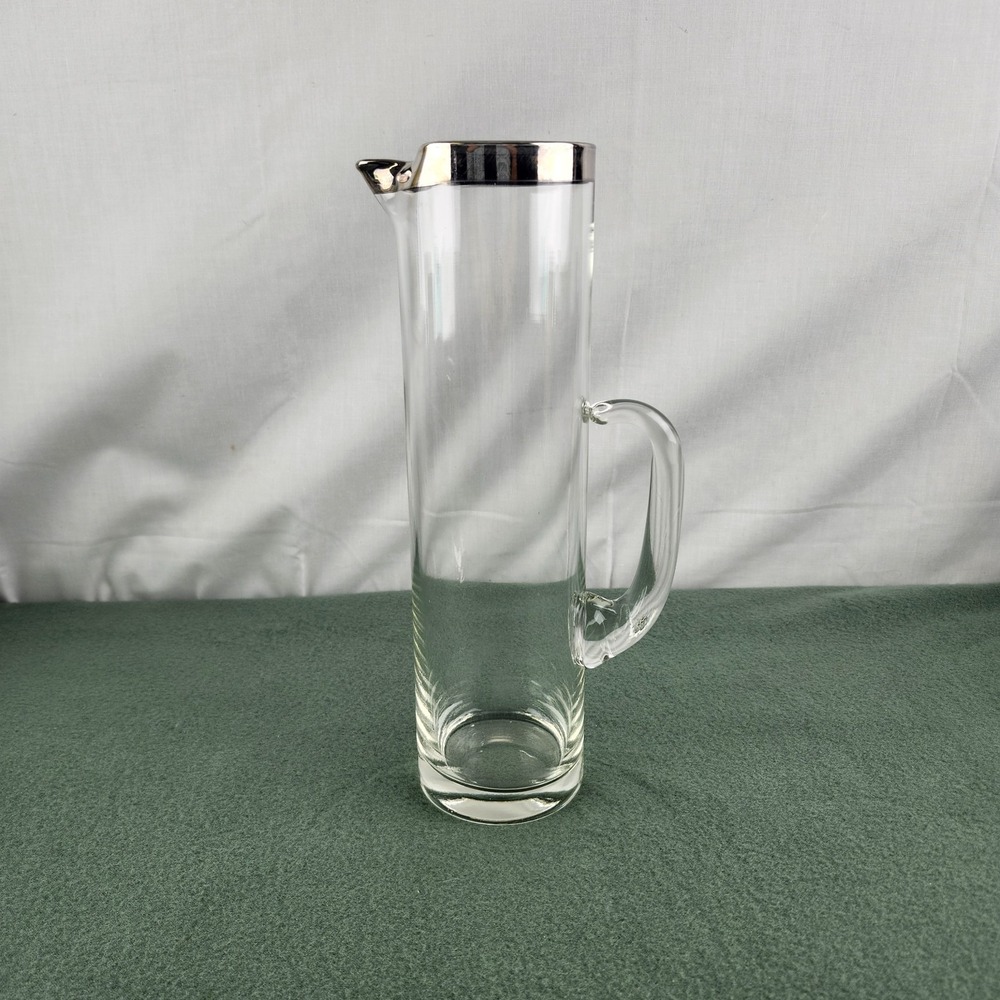 Dorothy Thorpe Style Silver Band Pitcher Blown Glass Pressed Glass Handle